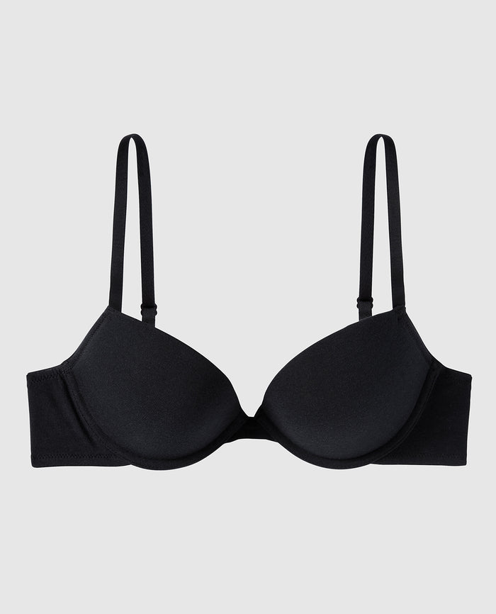 Smooth Cotton Push Up Plunge Bra in Black