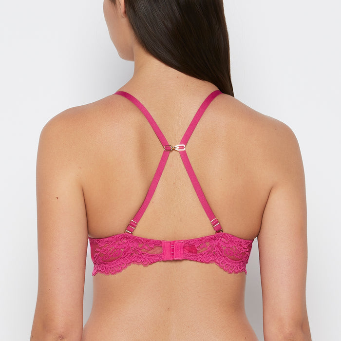 Smooth Cup Push Up Bra with Lace Wing in Fuchsia Red