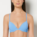 Smooth Push Up Plunge Bra With Charmed Lace Wing in Azure Blue