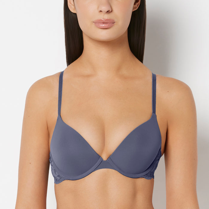 Smooth Push Up Plunge Bra With Charmed Lace Wing In Vintage Indigo