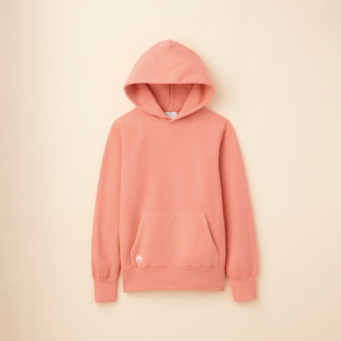 Salmon Pastel Heavyweight Hoodie with Wolf Emblem - Flat Lay Front View | Greyson Clothiers