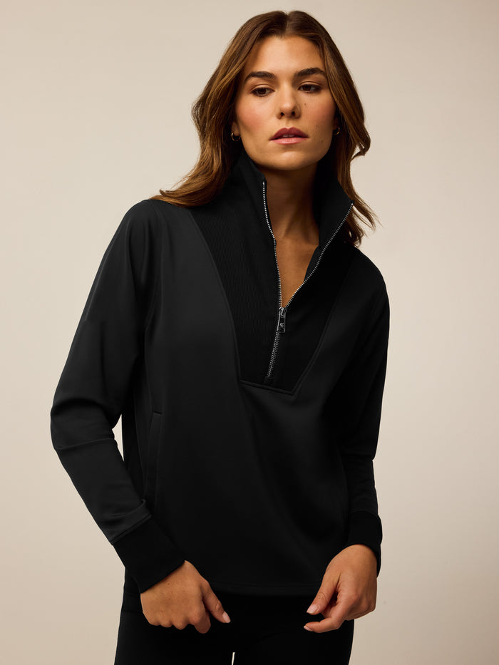 Black Greyson Clothiers Soleil Half Zip Pullover - Front View, Women's Performance Layer | Greyson Clothiers