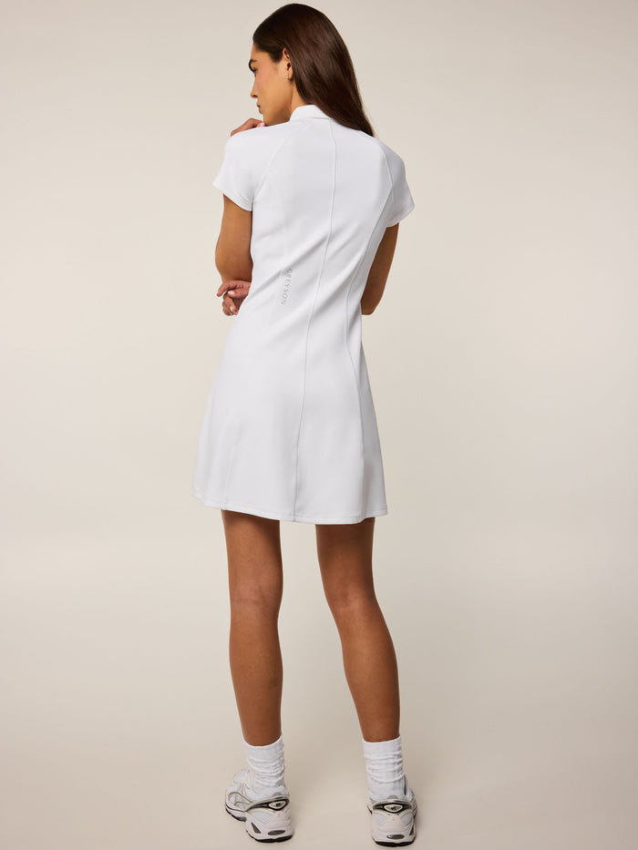 Soleil Polo Dress - Back View with Greyson Logo Detail, White Women's Polo Dress | Greyson Clothiers