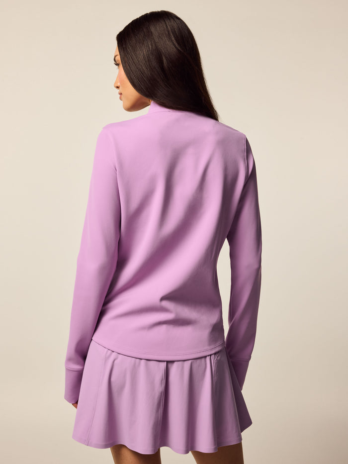 Wisteria Soleil Quarter-Zip Women's Golf Midlayer - Back View On Model | Greyson Clothiers