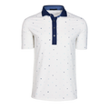 Arctic Spirit Of Mallorca Printed Performance Golf Polo - Navy Contrast Collar Front View | Greyson Clothiers