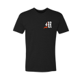 Black Cotton-Poly Spirit Wolf Tee - Front View, Gothic MHF Script Left Chest | Greyson Clothiers