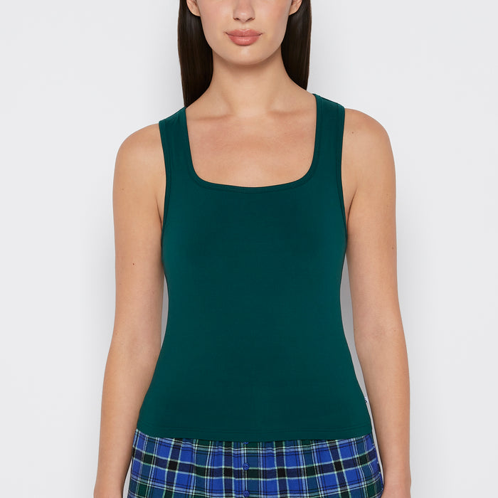 Square Neck Sleep Tank in Emerald Green