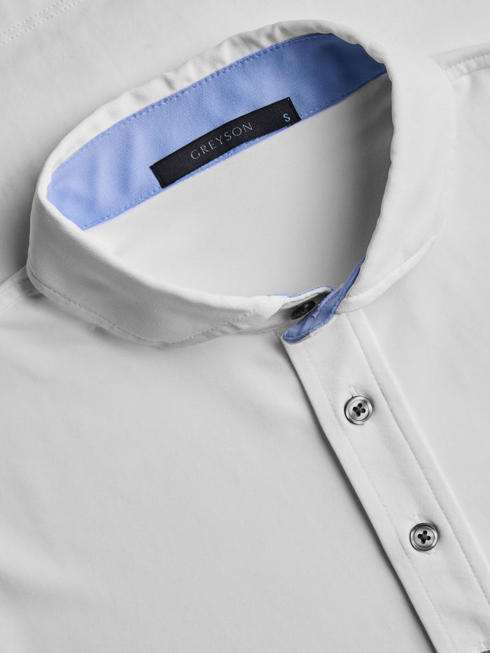 Greyson Tala Polo White - Collar & Contrast Blue Inner Placket Detail | Greyson Clothiers