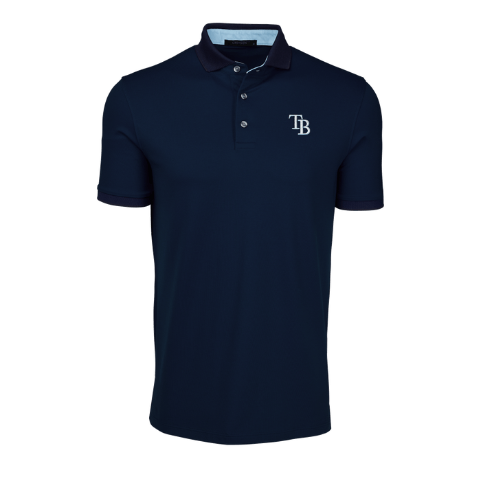 Maltese Blue Tampa Bay Rays Crowley Golf Polo - Front View, TB Logo | Greyson Clothiers