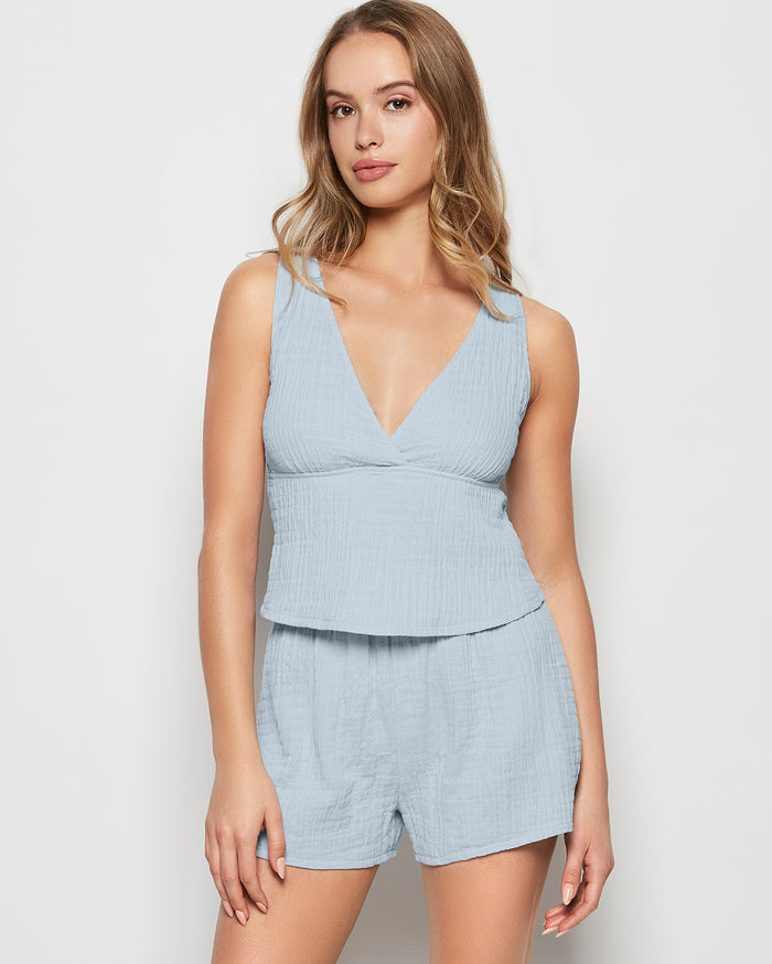 Textured Pajama Short in Subdued Blue
