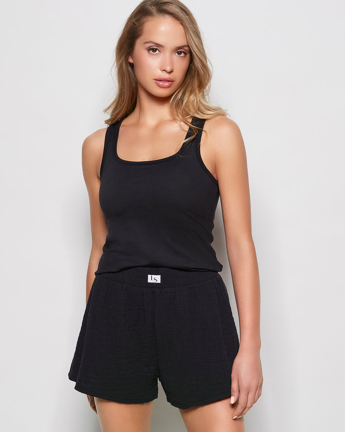Textured Sleep Short in Black