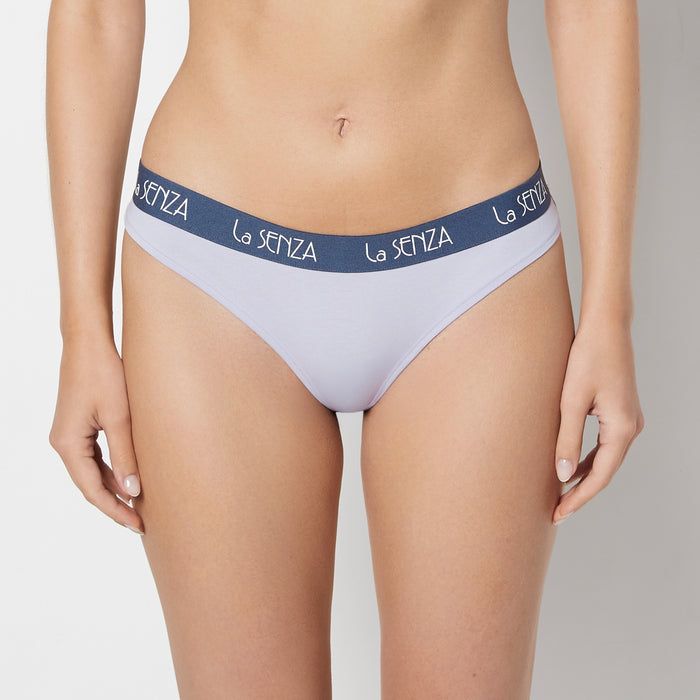 Thong Panty with Art Deco Logo in Blue