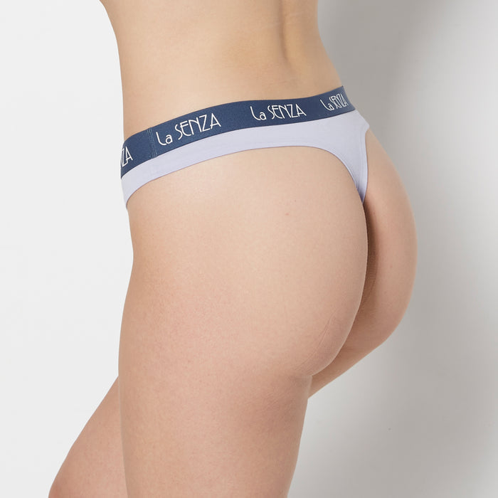 Thong Panty with Art Deco Logo in Blue