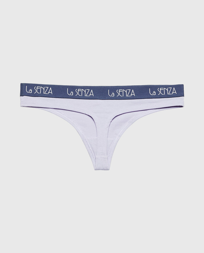 Thong Panty with Art Deco Logo in Blue