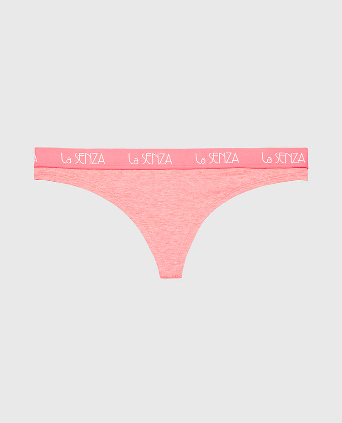 Thong Panty with Art Deco Logo in Pink Lemonade Heather