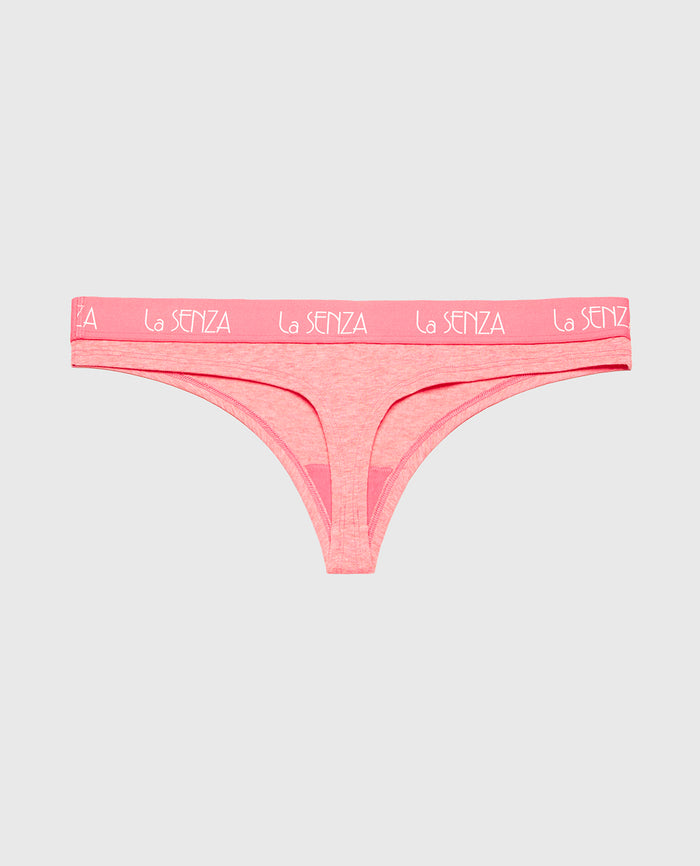 Thong Panty with Art Deco Logo in Pink Lemonade Heather