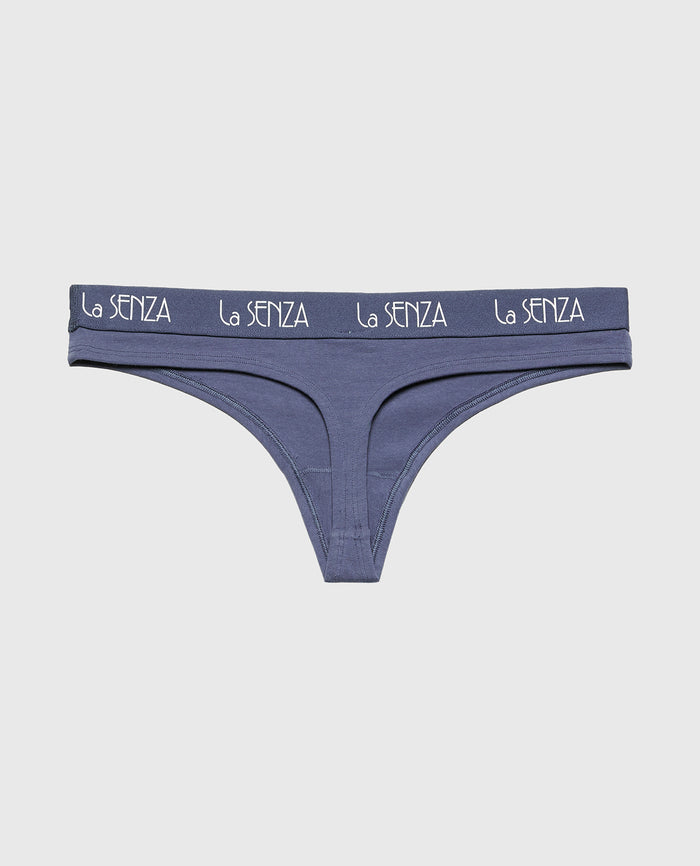 Thong Panty with Art Deco Logo in Vintage Indigo