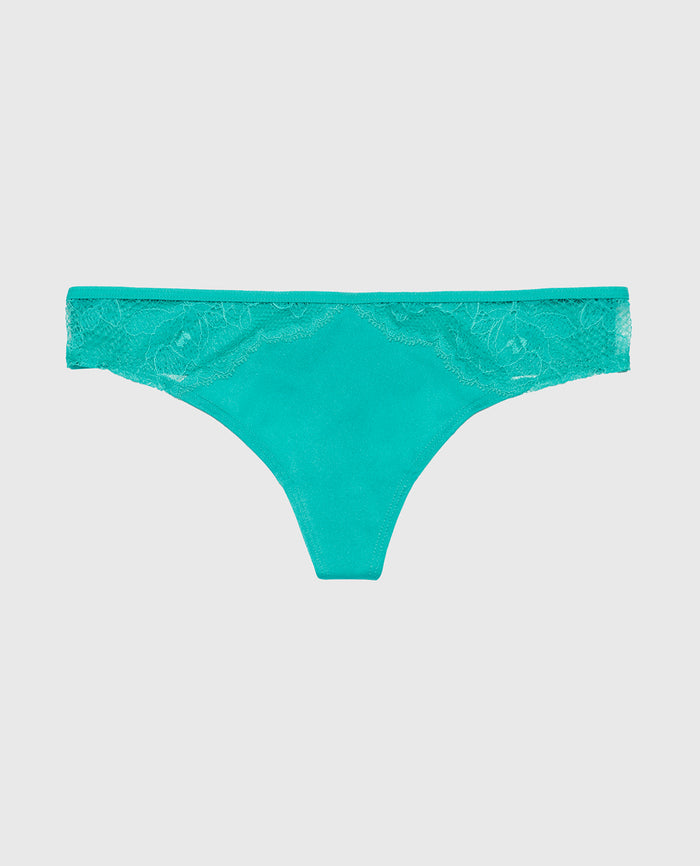 Thong Panty with Lace Micro Trim in Beach Teal