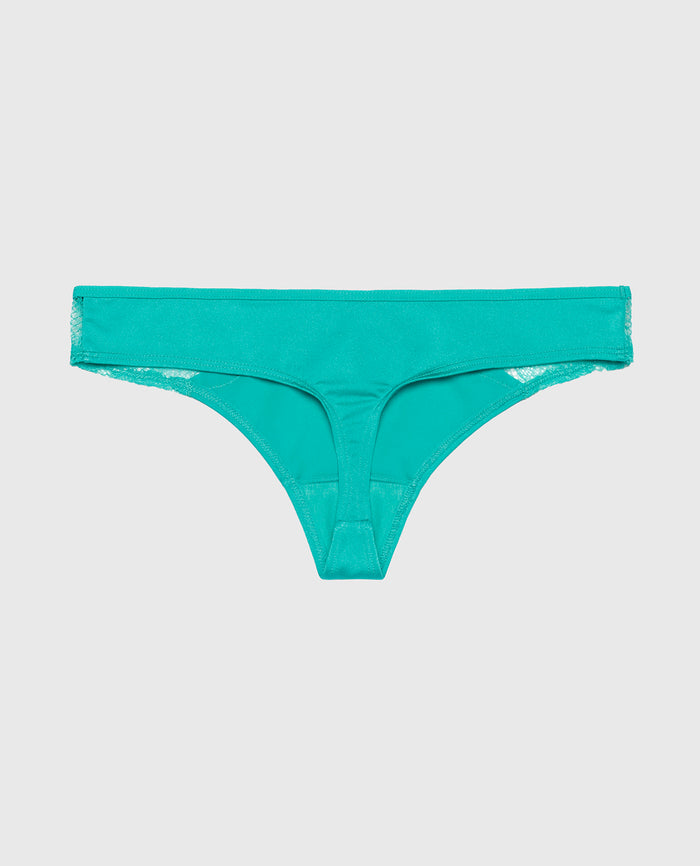 Thong Panty with Lace Micro Trim in Beach Teal