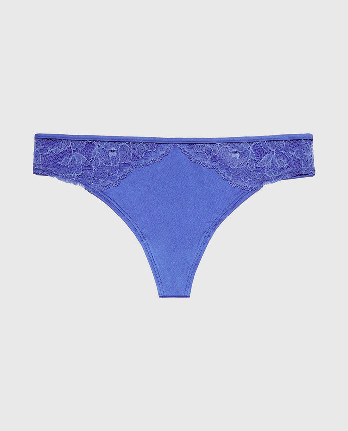 Thong Panty With Lace Micro Trim in Dazzling Blue