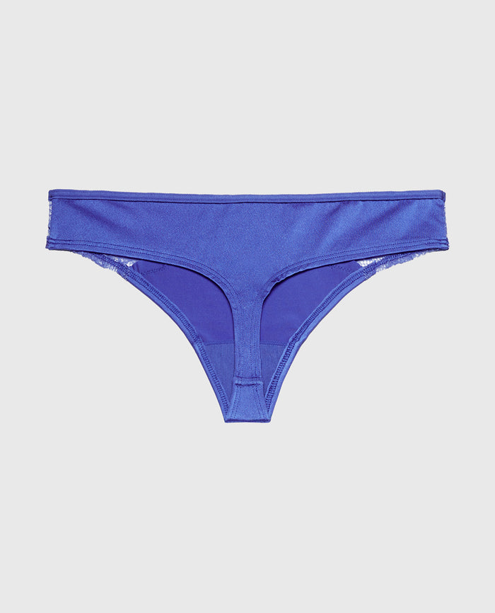 Thong Panty With Lace Micro Trim in Dazzling Blue
