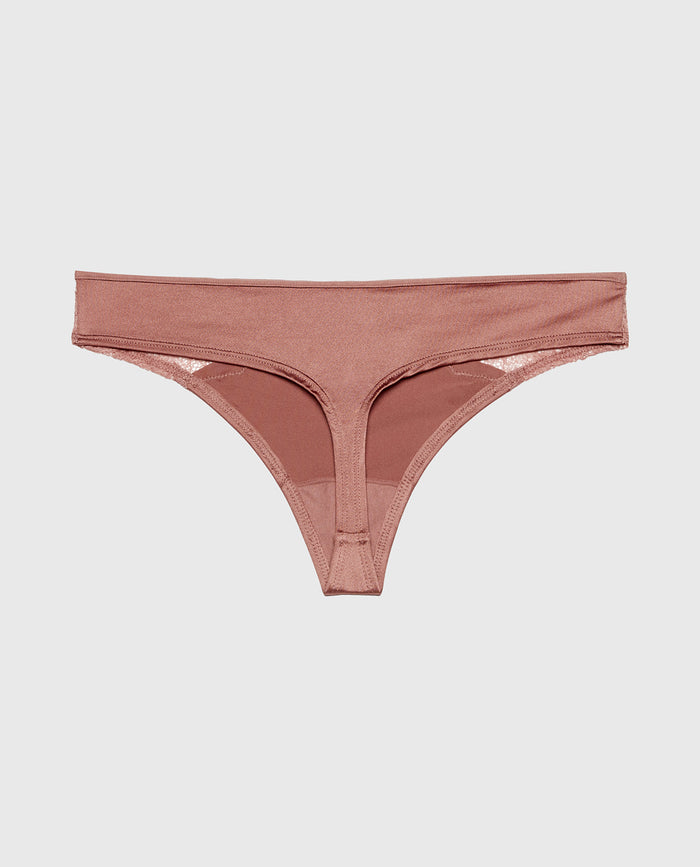 Thong Panty With Lace Micro Trim in Deer