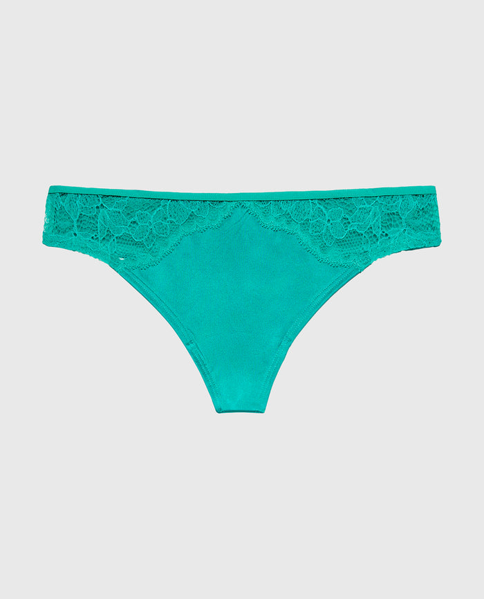 Thong Panty With Lace Micro Trim in Dynasty Green