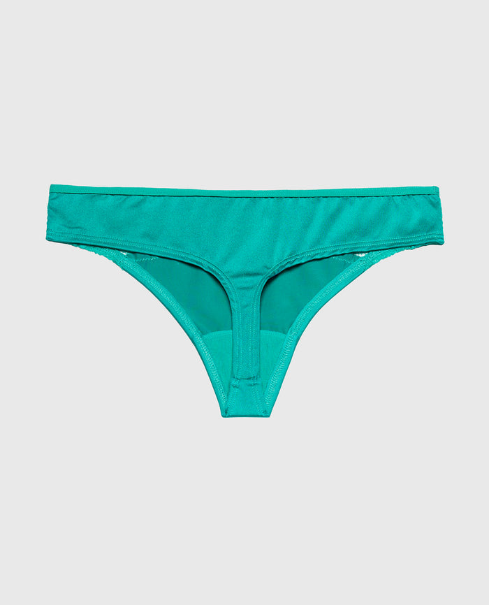 Thong Panty With Lace Micro Trim in Dynasty Green