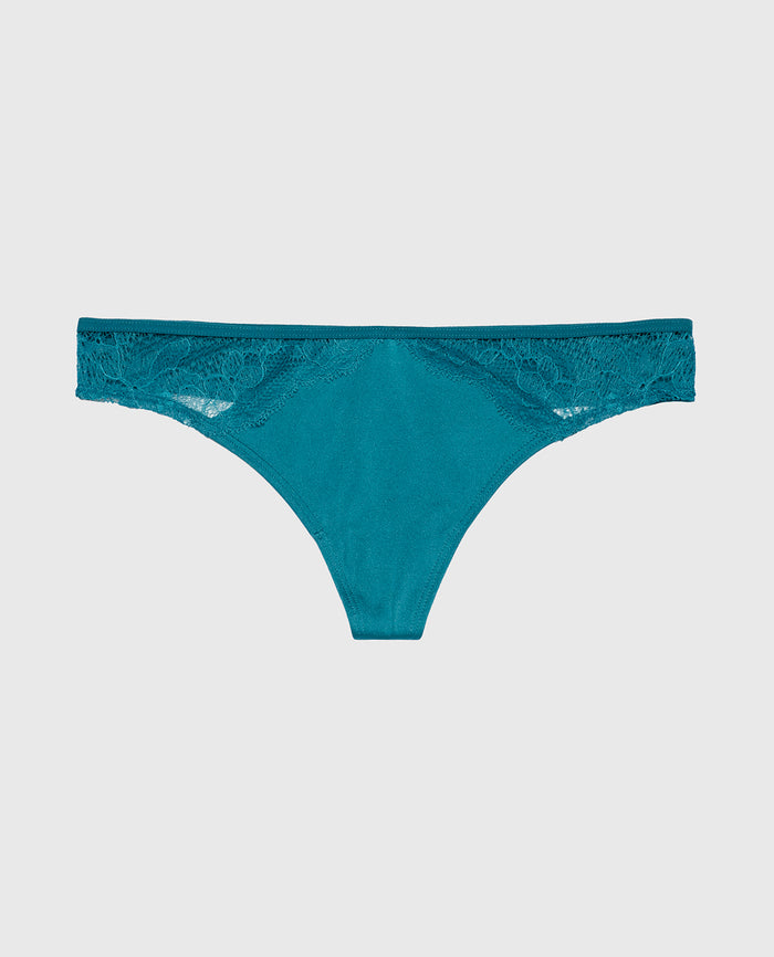 Thong Panty with Lace Micro Trim in Exotic Nights