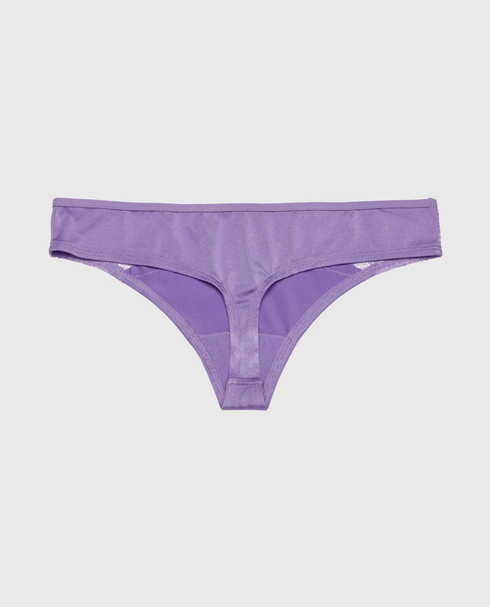 Thong Panty with Lace Micro Trim in Paisley Purple