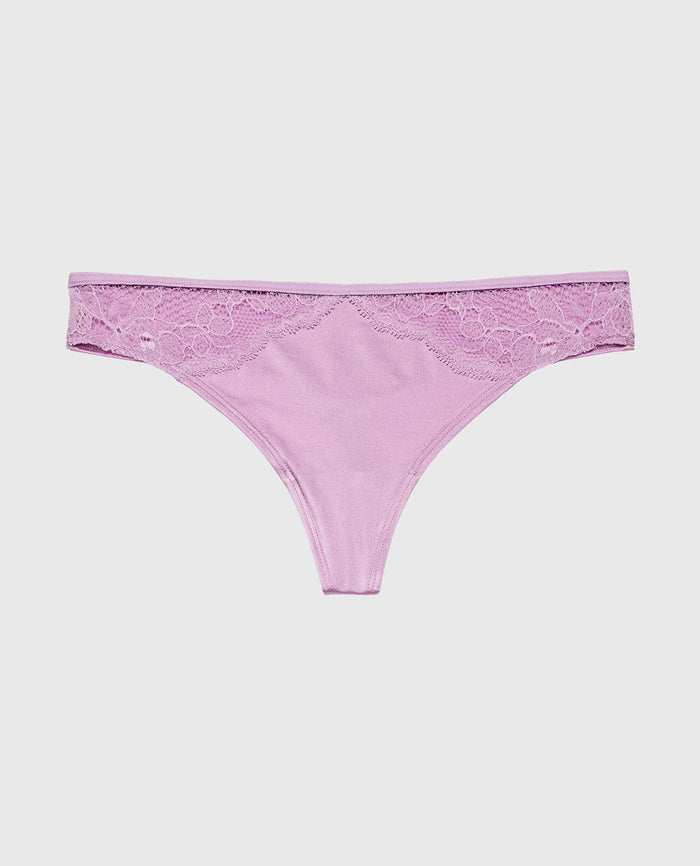 Thong Panty With Lace Micro Trim in Regal Orchid