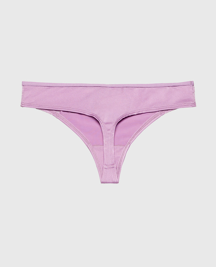 Thong Panty With Lace Micro Trim in Regal Orchid