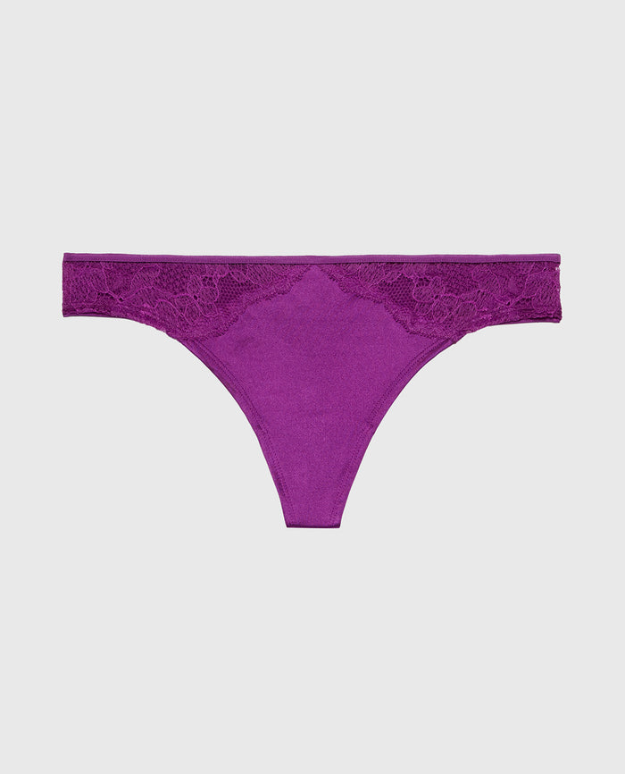 Thong Panty With Lace Micro Trim in Sparkling Grape