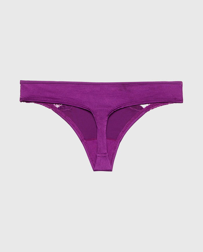 Thong Panty With Lace Micro Trim in Sparkling Grape