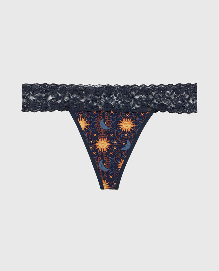 Thong Panty With Lace Trim in Celestial Tapestry