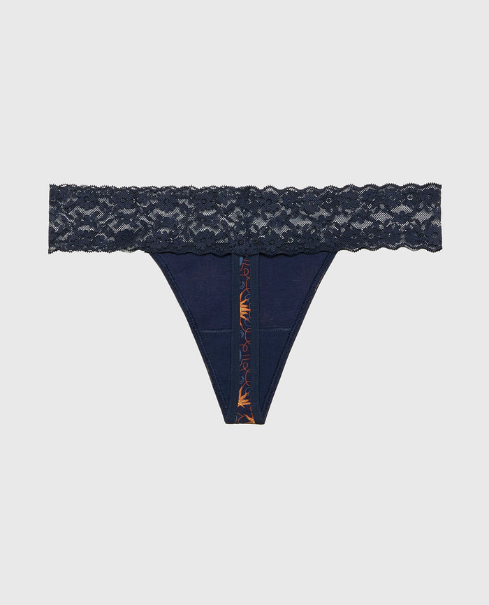 Thong Panty With Lace Trim in Celestial Tapestry