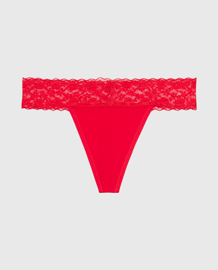 Thong Panty With Lace Trim in Chili Red
