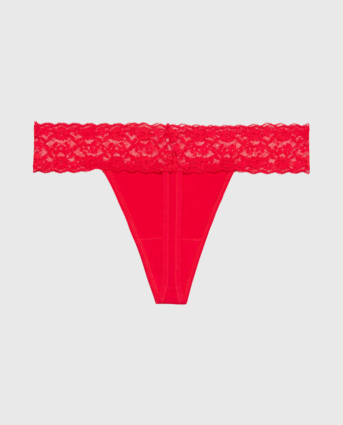 Thong Panty With Lace Trim in Chili Red