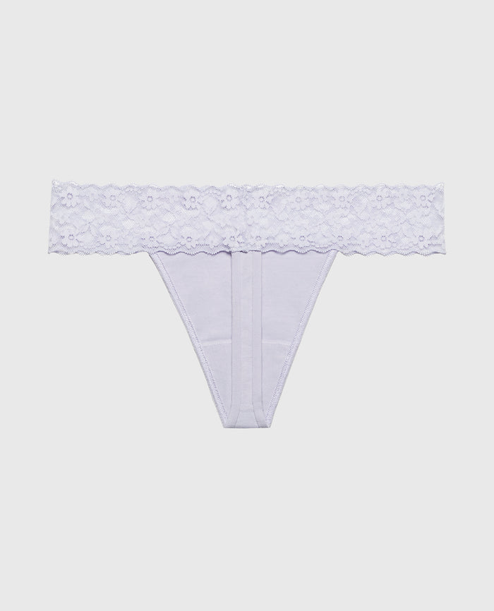 Thong Panty With Lace Trim in Cosmic Sky