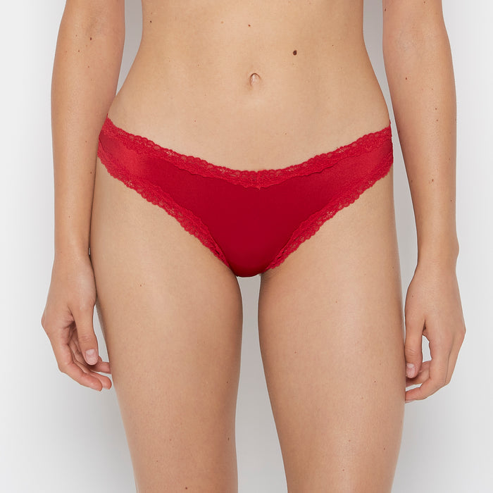 Thong Panty With Lace Trim in Crimson