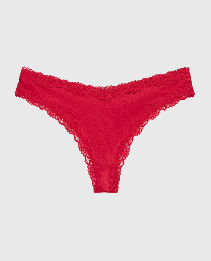 Thong Panty With Lace Trim in Crimson