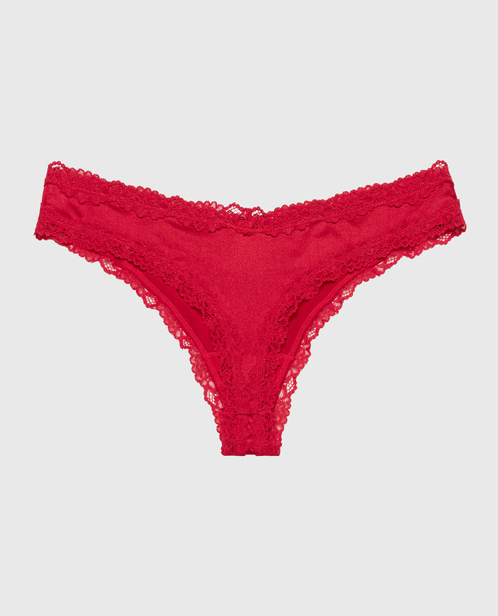 Thong Panty With Lace Trim in Crimson
