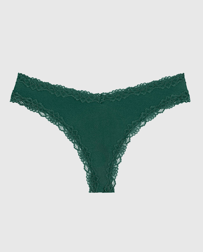 Thong Panty With Lace Trim in Emerald Green