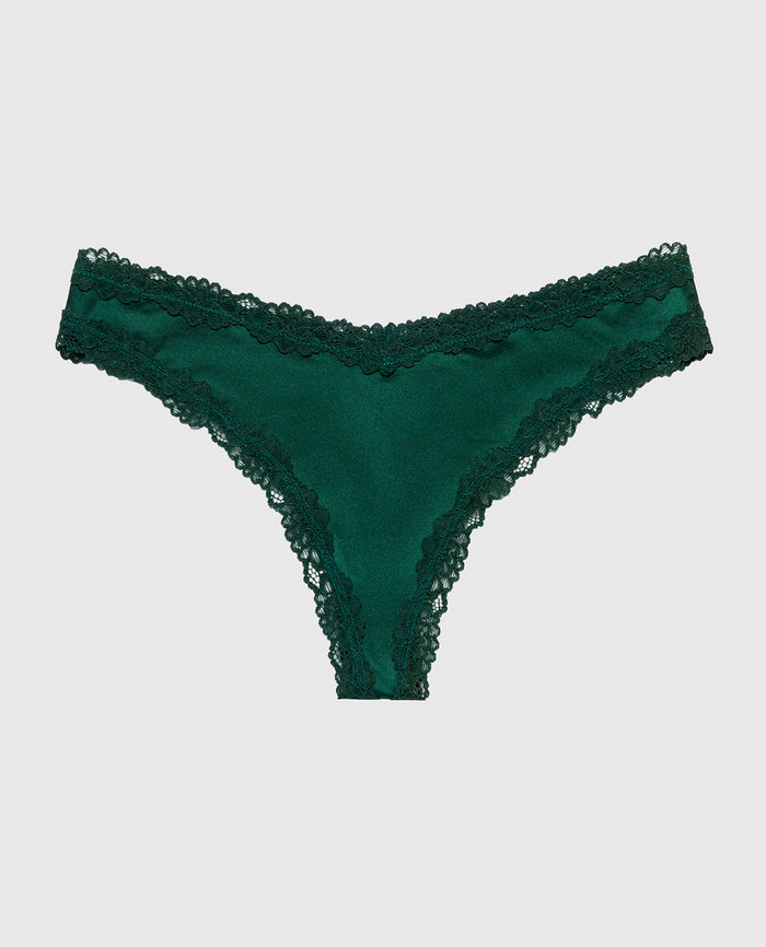 Thong Panty With Lace Trim in Emerald Green