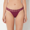 Thong Panty With Lace Trim in Magenta Purple