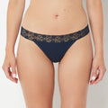Thong Panty With Lace Trim in Navy Blazer