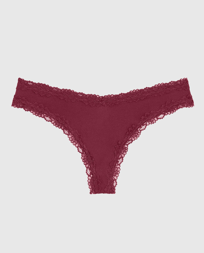 Thong Panty with Lace Trim in Opulent Red