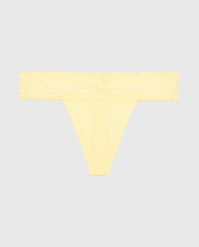 Thong Panty With Lace Trim in Pale Banana