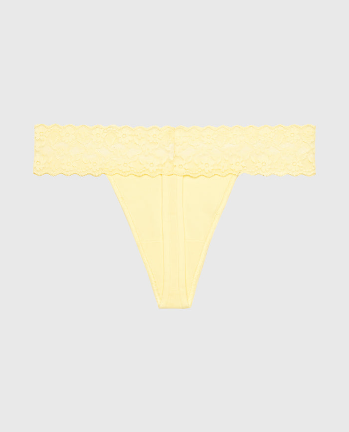 Thong Panty With Lace Trim in Pale Banana