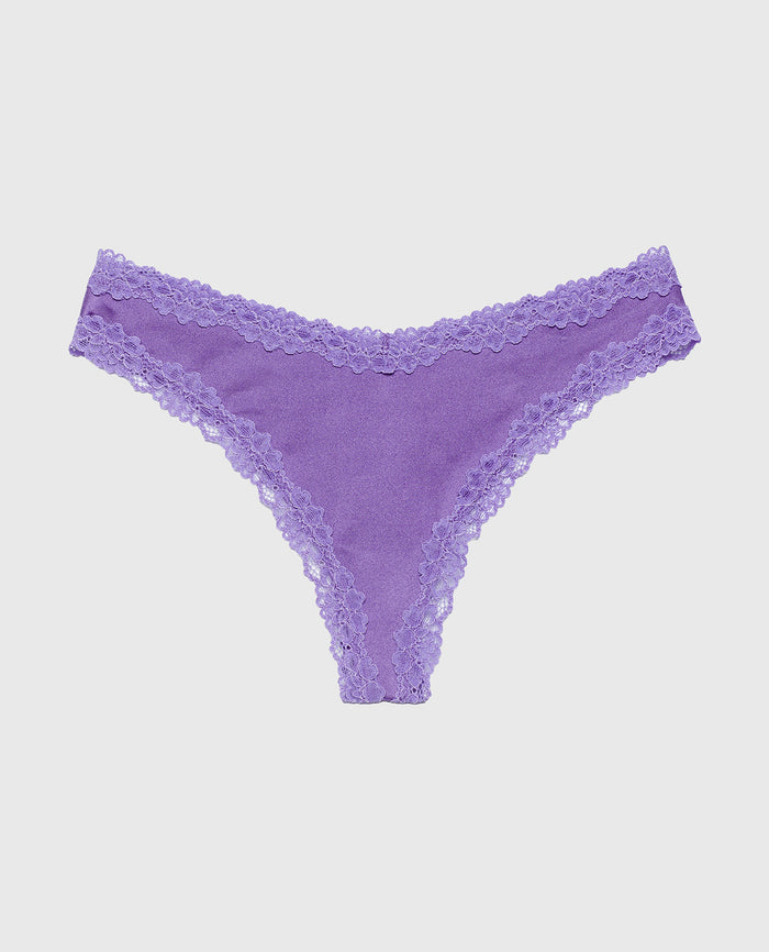 Thong Panty With Lace Trim in Purple Opulence